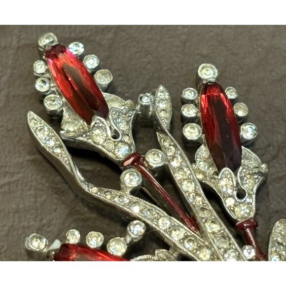 VTG 1941 Signed TRIFARI Krussman Fishel A. Spaney Floral Spray Enamel Brooch Pin - Picture 5 of 12